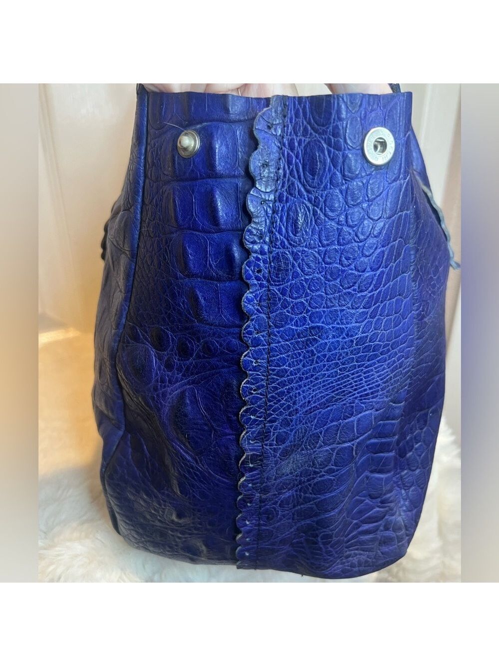 FURLA LEATHER (CANDY BAG) CROCODILE EMBOSSED SATCHEL TOTE PURPLE/BLUE - Picture 7 of 15